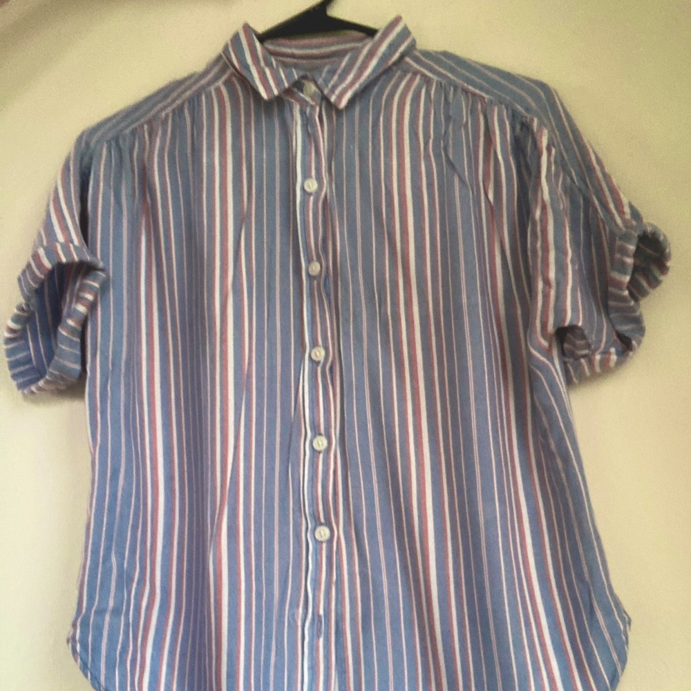 Soft baby blue striped button-down blouse